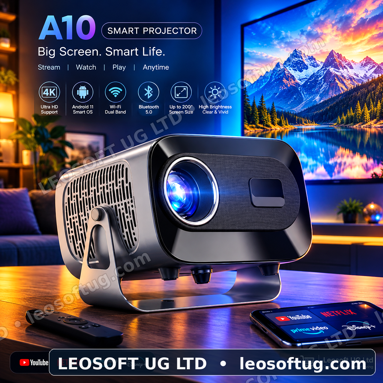 A10 Smart Portable LED Home Cinema & Presentation Projector