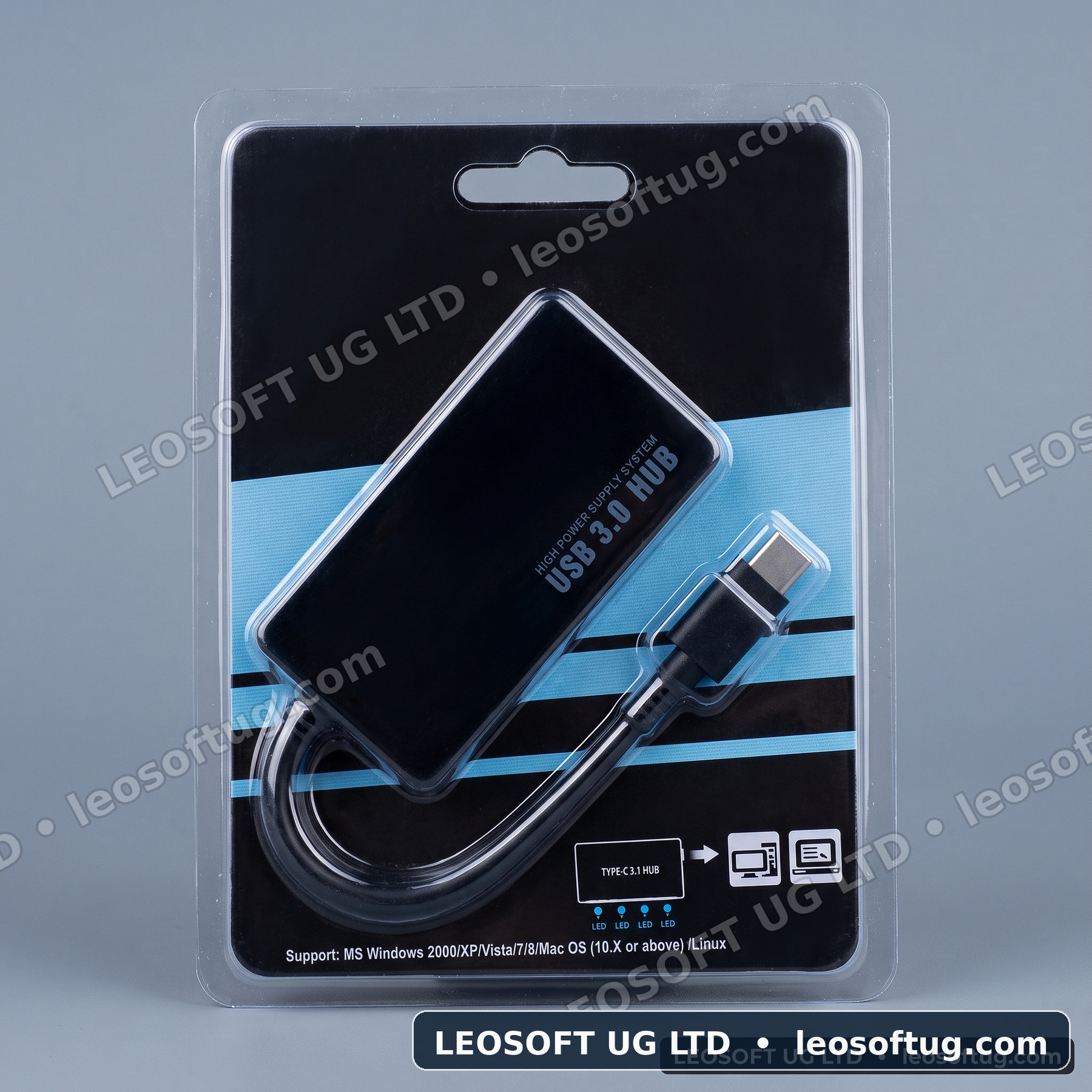 Type-C to 4-Port USB 3.0 High-Power Hub