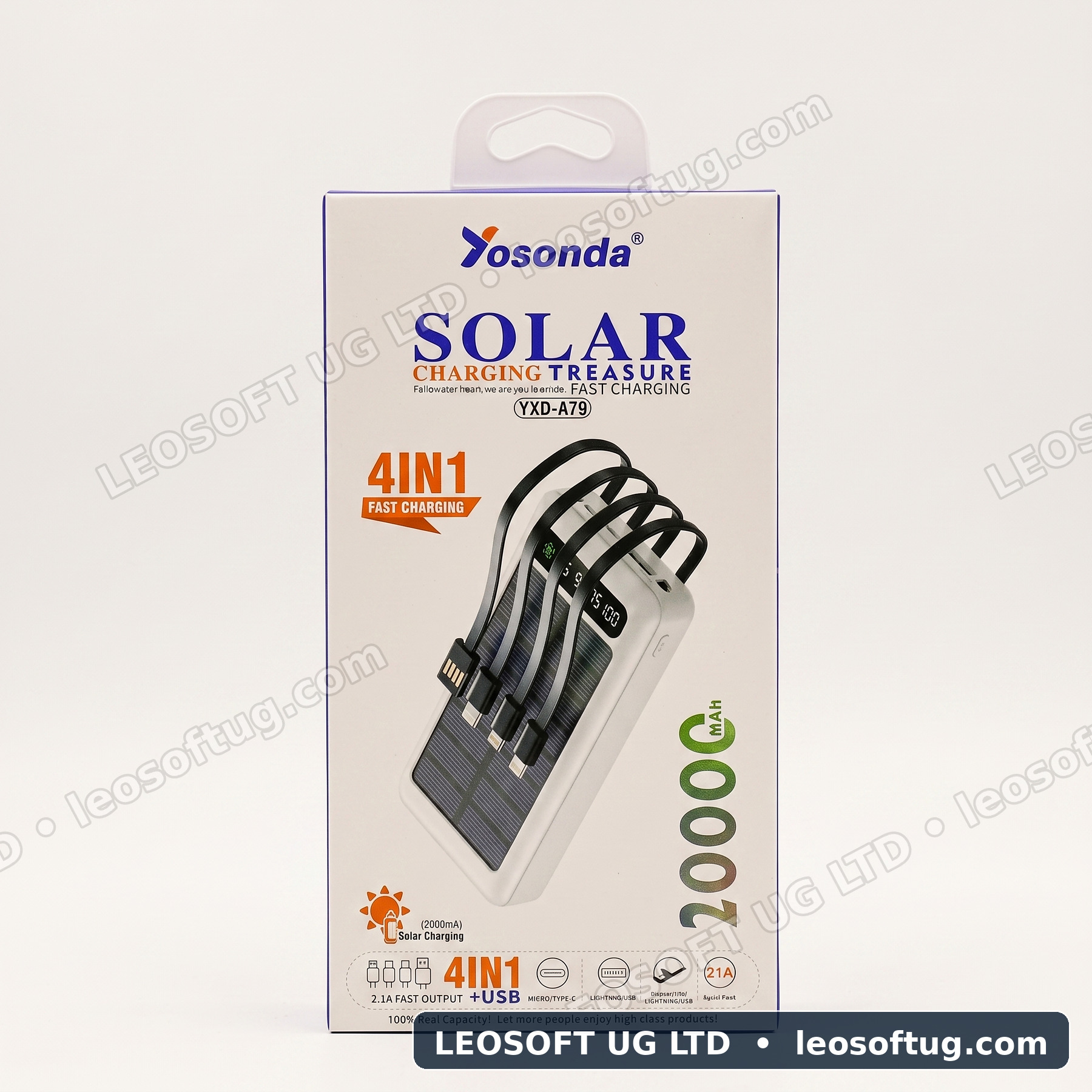 Yosonda YXD-A79 20000mAh 4-in-1 Solar Power Bank with Inbuilt Charging Cables