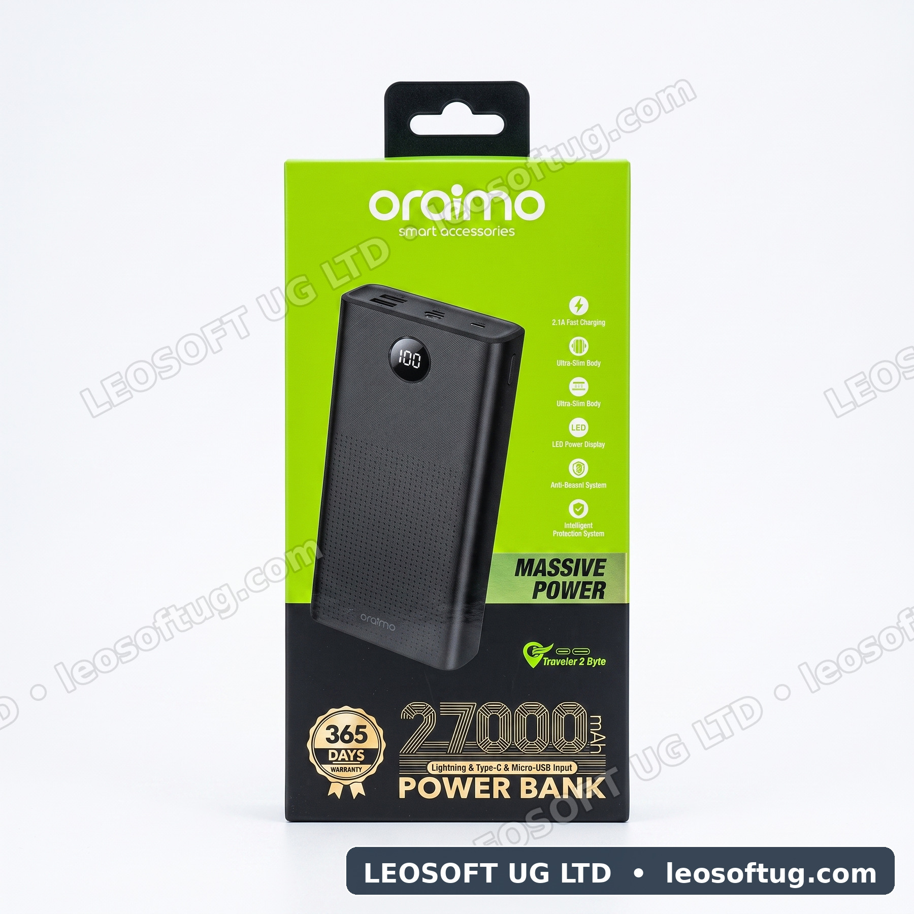 Original Oraimo Traveler 3 Byte 27000mAh Power Bank (OPB-P271D) with Digital LED Display